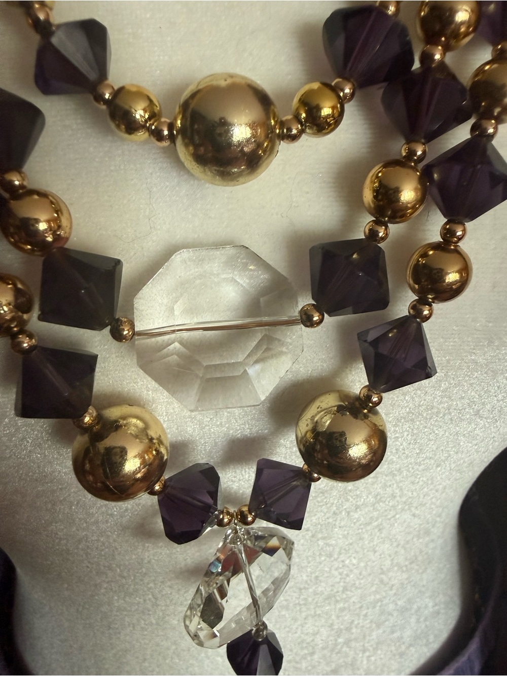 Gold and Purple Statement Layered Necklace - Picture 5 of 5